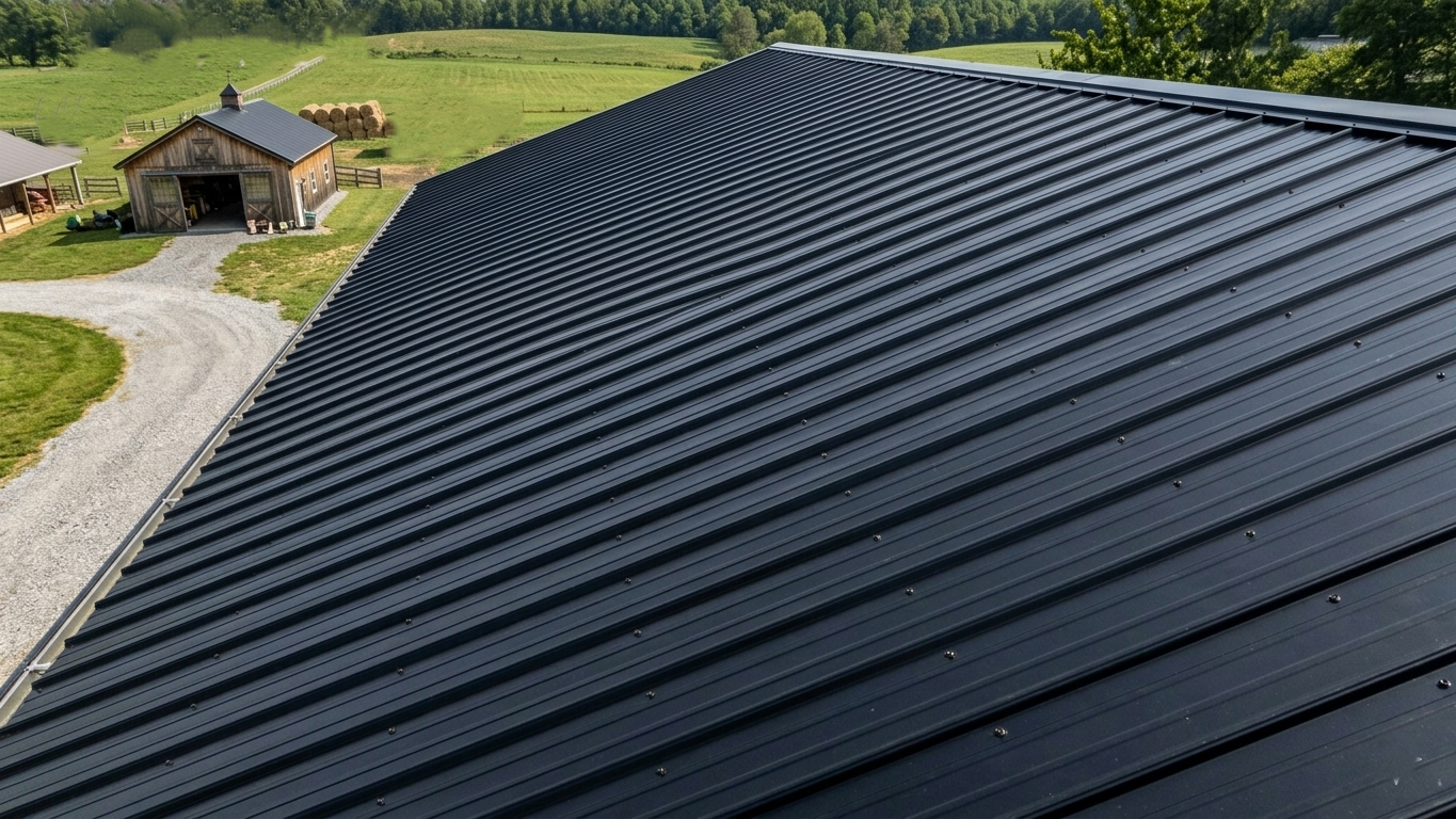 installed black metal roof